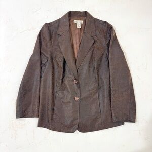 Dressbarn Brown Embossed Faux Leather Blazer Jacket Size 1X